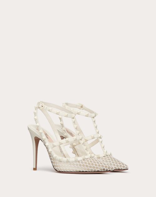 Valentino Garavani - Rockstud Mesh Pumps With Matching Straps And Studs 100 Mm - Ivory - Woman - Woman Shoes Sale