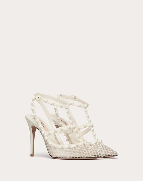 Valentino Garavani - Rockstud Pumps Aus Mesh Mit Abgestimmten Riemchen Und Studs, 100 Mm - Elfenbein - Frau - Damen Sale