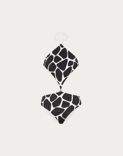 Valentino - Lycra Swimsuit In Giraffa Re-edition Print - Black/ivory - Woman - Beachwear