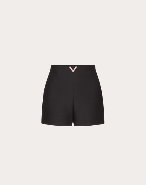 Valentino - Crepe Couture V Gold Shorts - Black - Woman - Pants And Shorts