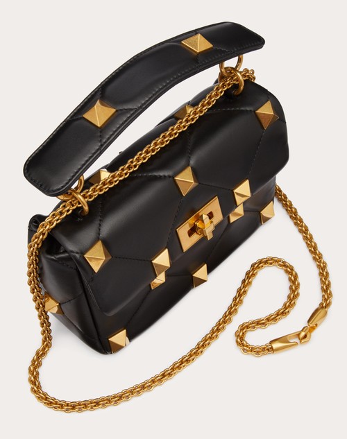 Medium Roman Stud The Shoulder Bag In Nappa With Chain for Woman in Black |  Valentino RS