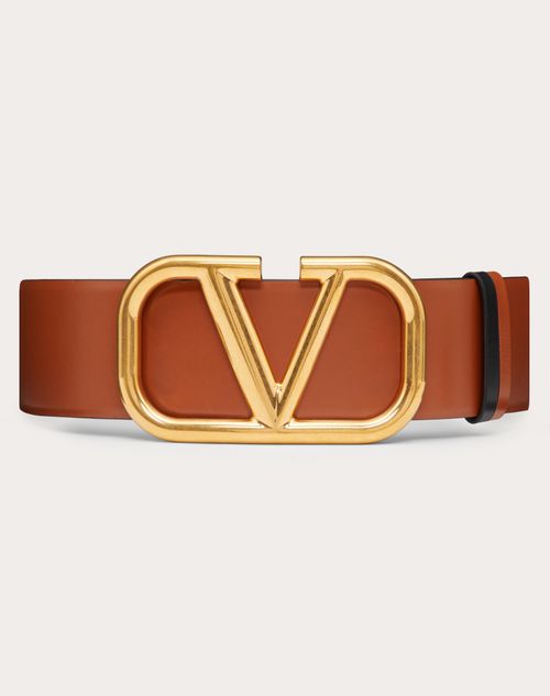 Valentino Garavani - Reversible Vlogo Signature Belt In Glossy Calfskin 70 Mm - Saddle Brown - Woman - Belts