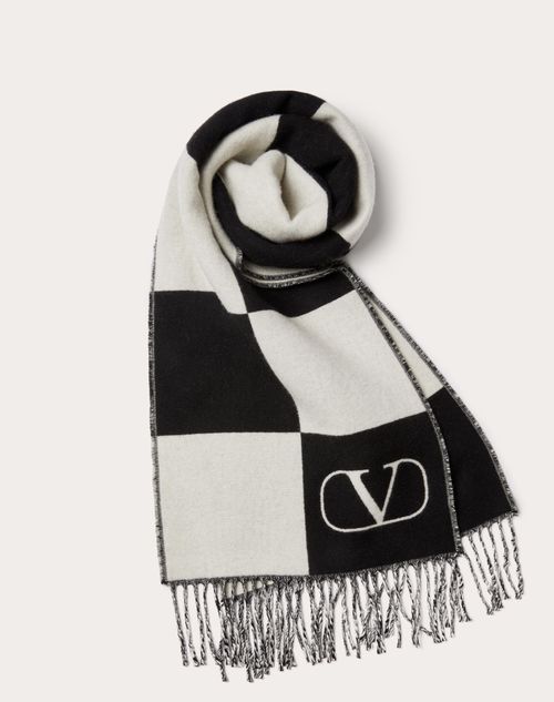 Valentino Garavani - Exchess Wool And Cashmere Scarf With Exchess Jacquard Work - Ivory/black - Woman - Soft Accessories