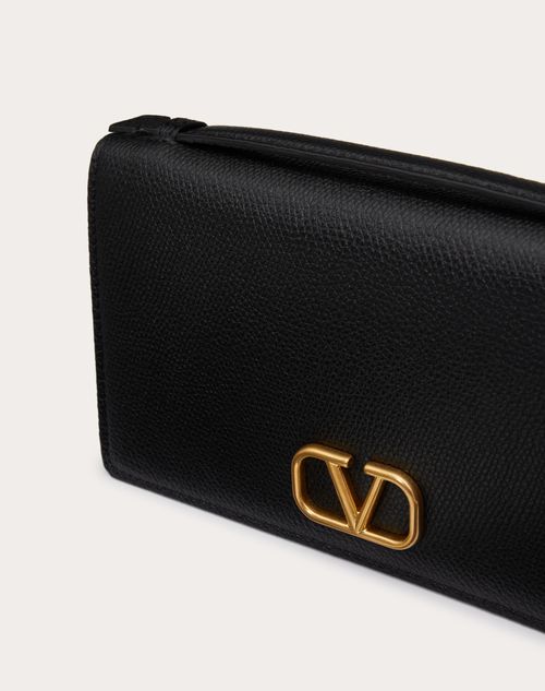 V Logo Leather Pouch in Black - Valentino Garavani