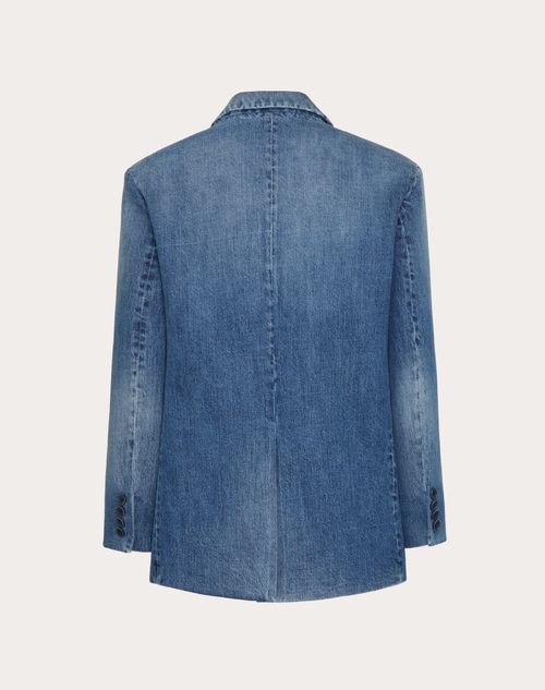 Valentino - Single-breasted Denim Jacket Laminated With Neoprene Scuba - Denim - Man - Denim