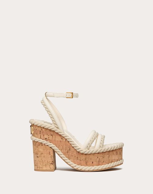 Valentino Garavani - Sandalias Con Tacón En Cuña Vlogo Summerblocks En Cuero Napa Y Paño De Cuerda Con Tacón De 130 mm - Marfil - Mujer - Espadrilles - Shoes