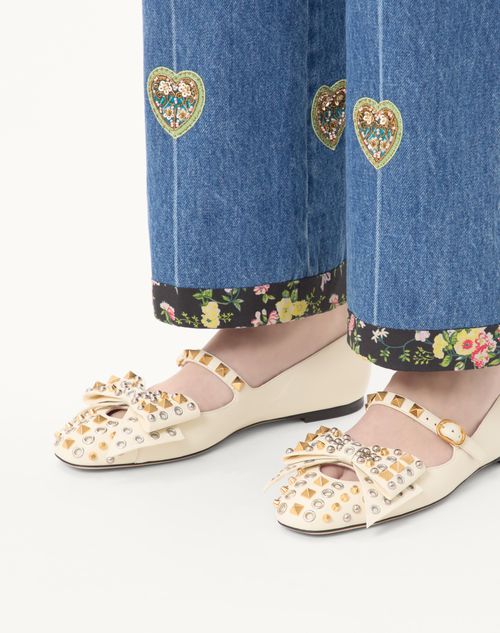 Valentino Garavani - Ballerina Bowow Estilo Merceditas De Cabritilla Con Studs - Marfil - Mujer - Bailarinas