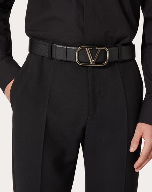 Valentino Garavani Men's Vlogo Signature Reversible Belt in Elk Print Calfskin 40mm - Black - Belts