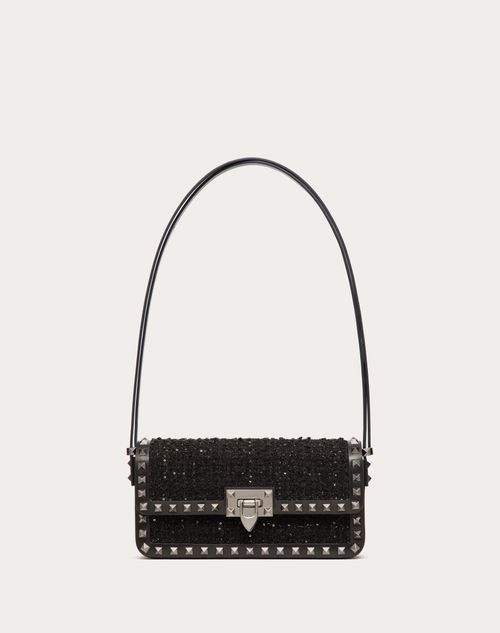 Valentino Garavani - Rockstud23 E/w Tweed Shoulder Bag - Black - Woman - Valentino Garavani Rockstud