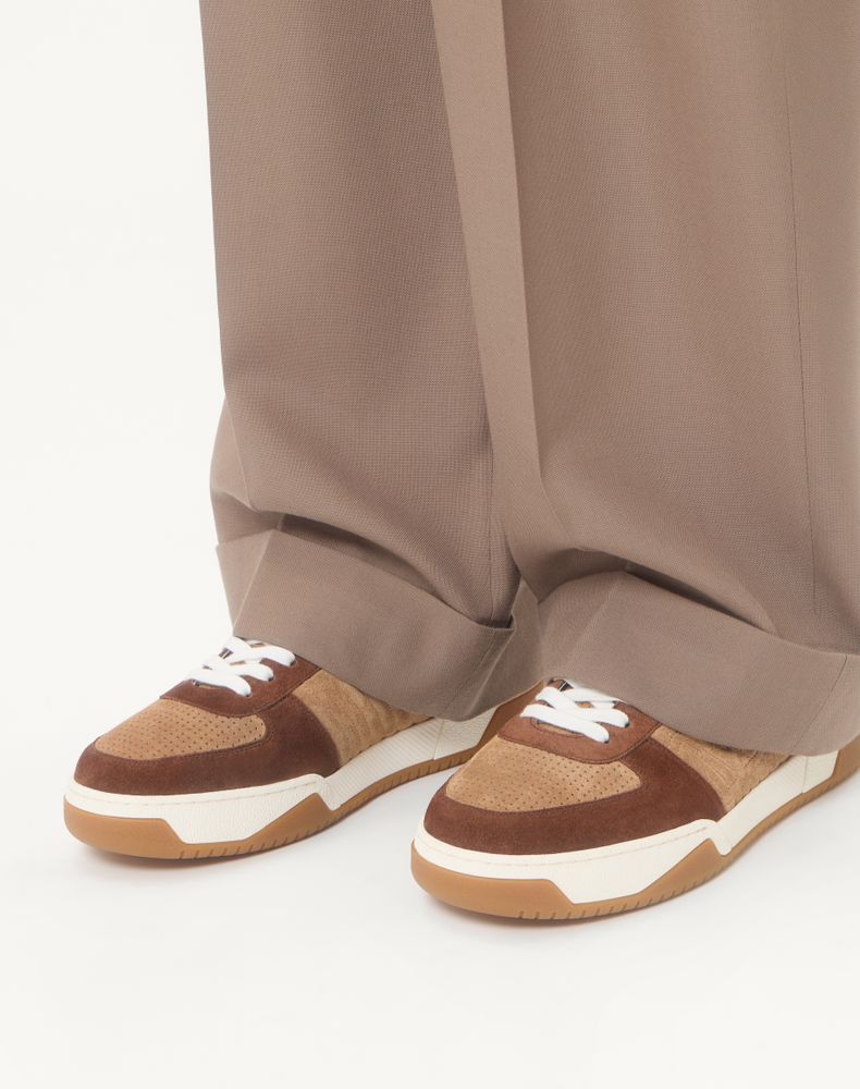 Valentino Garavani Sparry Trainer In Split Leather Man Brown/Camel 43.5