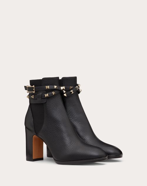 rockstud grainy calfskin leather ankle boot