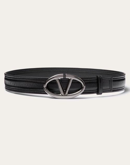 Valentino Garavani - Ceinture Vlogo The Bold Edition En Cuir De Veau Brillant, Hauteur : 30 mm - Noir - Femme - Ceintures