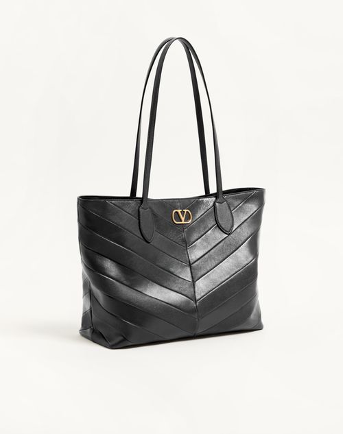 Valentino Garavani - Valentino Garavani Jean Medium Shopping Bag In Nappa With Chevron Motif - Black - Woman - Totes