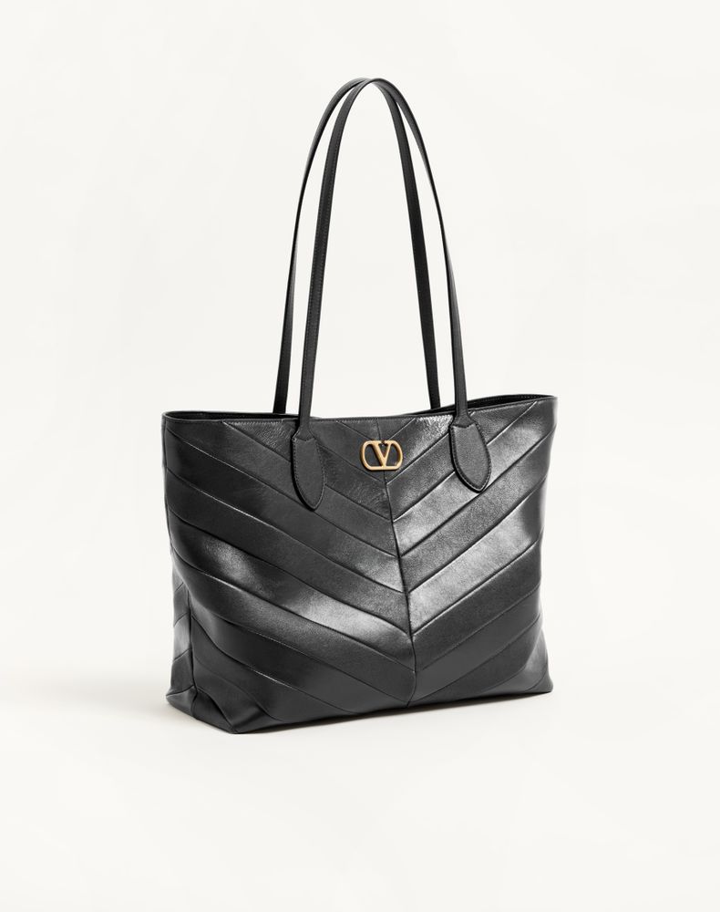 Valentino Garavani Jean Medium Shopping Bag In Nappa With Chevron Motif Woman Black Uni