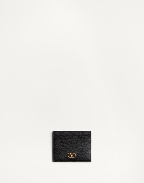 Valentino Garavani - Vlogo Signature Grainy Calfskin Card Holder - Black - Woman - Wallets And Small Leather Goods