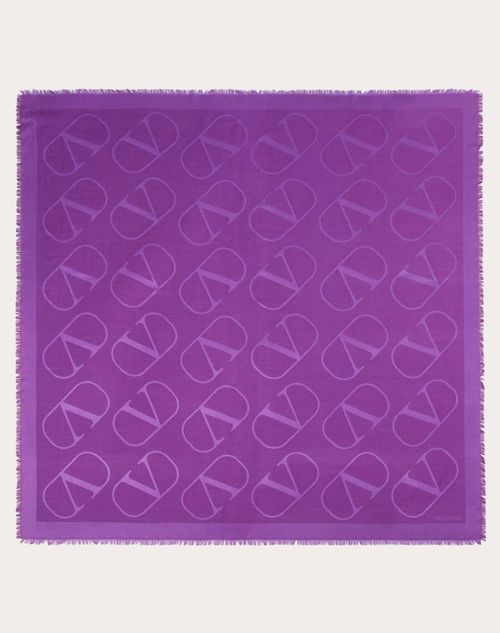 Valentino Garavani - Vlogo Signature Jacquard Shawl In Silk And Wool 140x140 Cm - Astral Purple - Woman - Soft Accessories