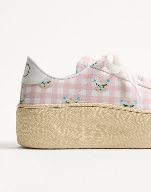 Valentino Garavani - Royco Flatform Sneaker In Vichy Nappa Calfskin With Le Chat De La Maison Pattern - White - Woman - Sneakers
