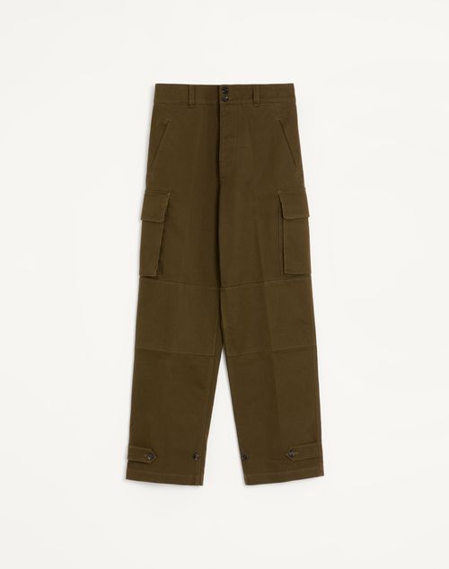 Valentino - Valentino Cargo Trousers In Cotton Gabardine - Military Green - Man - Trousers And Shorts