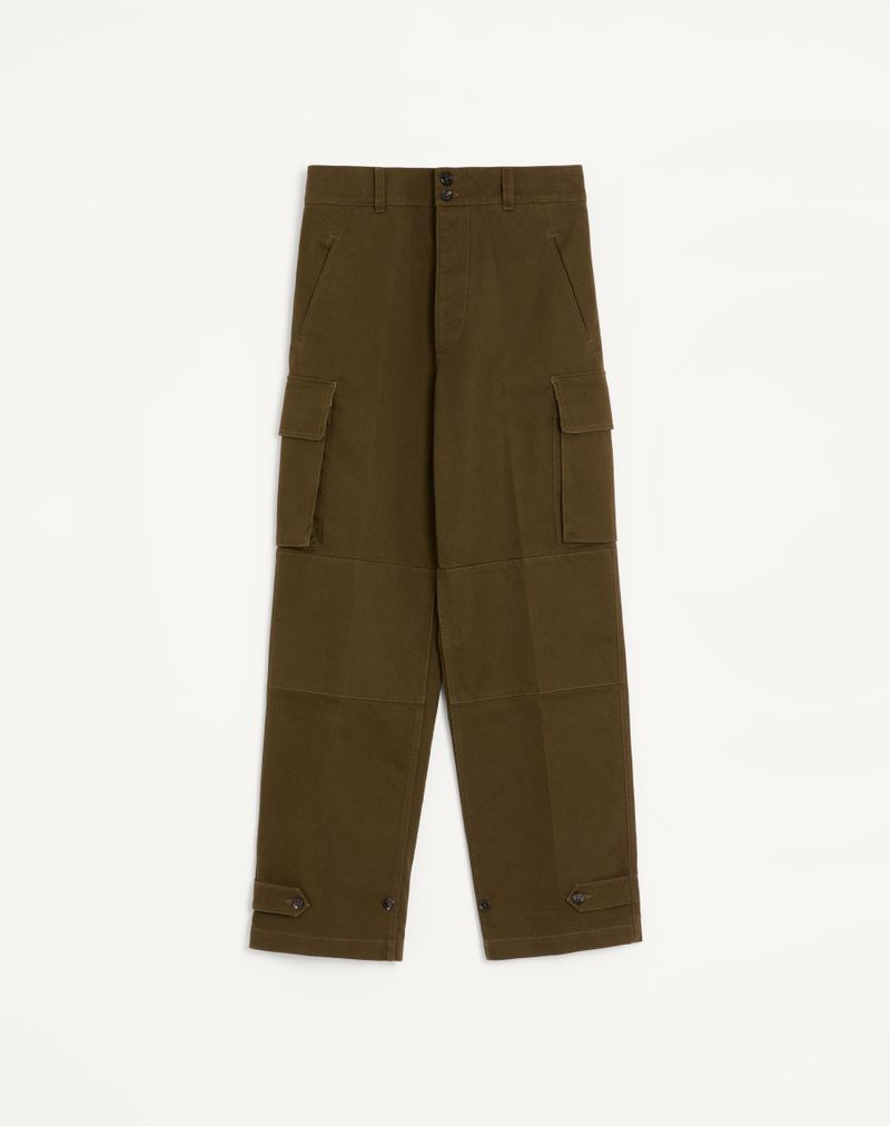 Pantalon Cargo Gabardine Coton Vert Militaire — Valentino