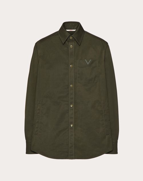 Valentino - Nylon Shirt Jacket With Rubberized V Detail - Olive - Man - Outerwear
