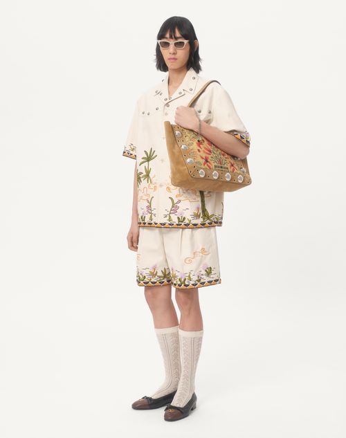 Valentino - Cotton Canvas Bermuda Shorts With Floral Embroidery And Jacquard Trimmings - Shell - Man - Trousers And Shorts