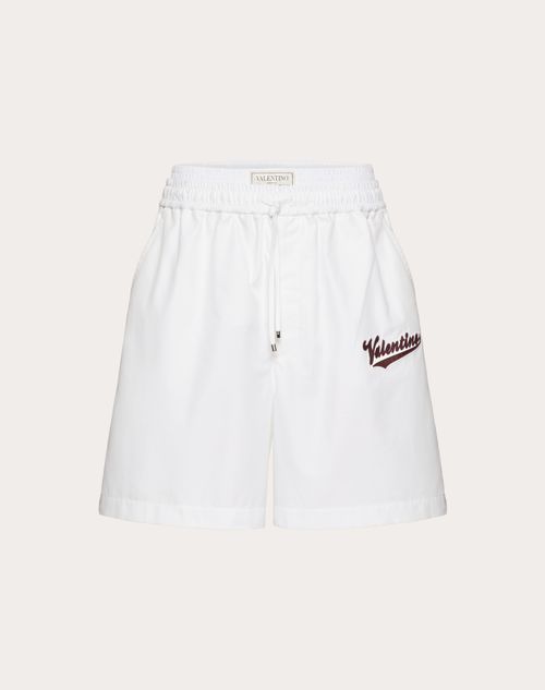 Valentino - Cotton Bermuda Shorts With Valentino Patch - White/maroon - Man - Pants And Shorts