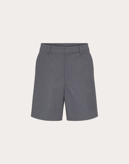 Valentino - Bermuda En Toile De Coton Extensible Avec Élément En V Caoutchouté - Gris Clair - Homme - Shorts Et Pantalons