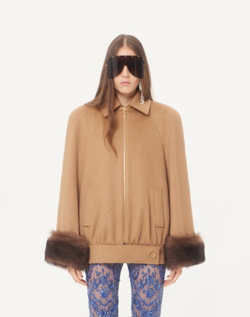 Valentino - Baby Camel Drap Peacoat With Shearling - Camel/brown - Woman - Jackets And Blazers