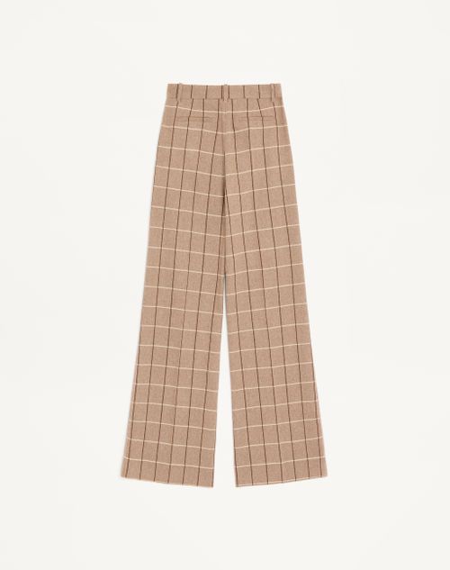 Valentino - Wool Trousers With Windowpane Check Pattern - Beige/maroon/ivory - Woman - Trousers And Shorts
