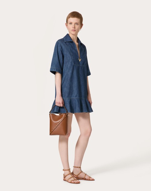 Chambray Denim Short Dress for Woman in Denim | Valentino US