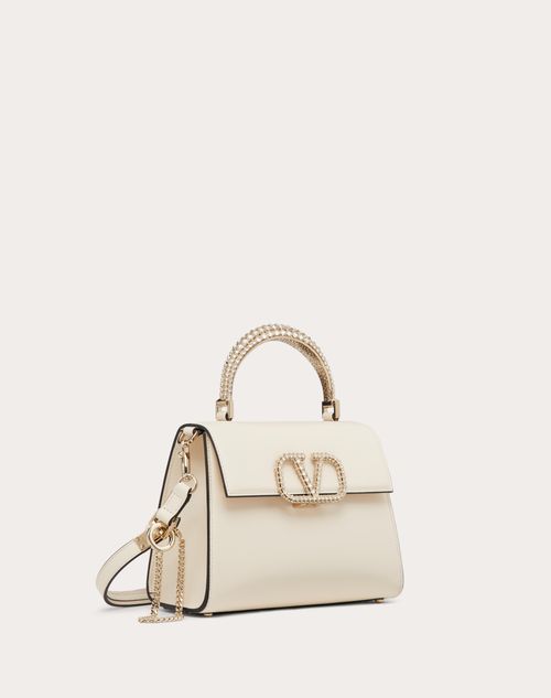 Valentino Garavani - Vsling Small Calfskin Handbag With Jewel Handle - Light Ivory - Woman - Valentino Garavani Vsling