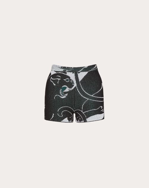 Valentino - Shorts In Lurex Jacquard Panther - Nero/bianco/verde - Donna - Abbigliamento