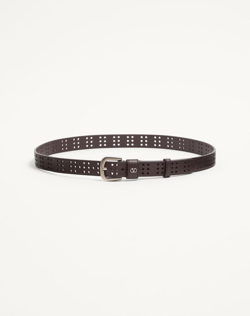 Mini Ceinture VLogo Signature Cuir Perforé Marron — Valentino