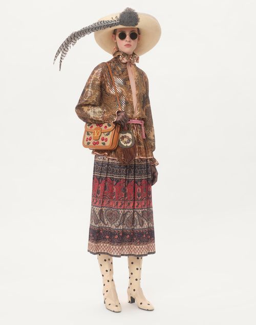 Valentino - Lamé Muslin Midi Skirt With Voyage Imaginaire Print - Multicolour - Woman - Skirts