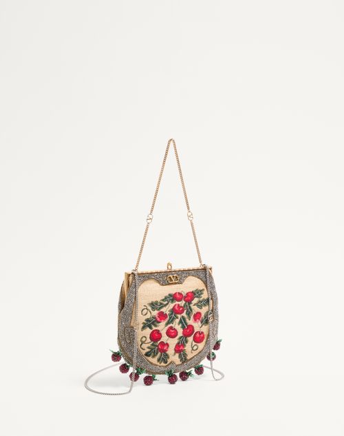 Valentino Garavani - Valentino Garavani Nellcote Fairytales Beaded Clutch In Jacquard Raffia With Cherryfic Pattern - Natural/multicolour - Woman - Shelf - W Bags Ss25 Rnw - Cherrific