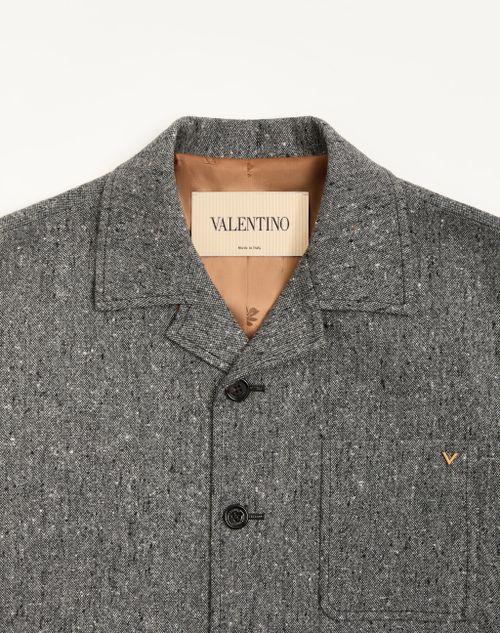 Valentino - Valentino Shirt Jacket In Boutonné Wool With Vgold - Grey - Man - Outerwear