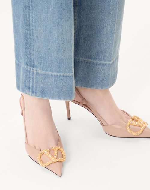 Valentino Garavani - Vlogo Signature Slingback Calfskin Pump With Jewel Logo 80mm - Rose Cannelle - Woman - Pumps
