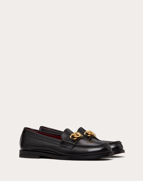 Valentino Garavani - Vlogo Chain Calfskin Loafer - Black - Woman - Lace-ups And Loafers
