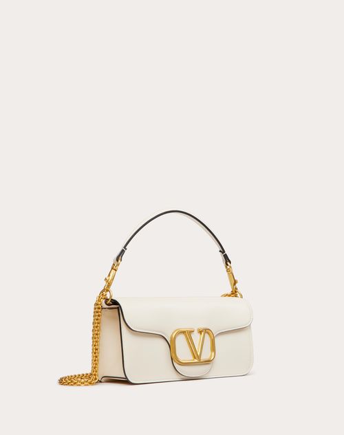 Valentino Garavani - Schultertasche Valentino Garavani Locò Aus Kalbsleder - Light Ivory - Frau - Valentino Garavani Loco