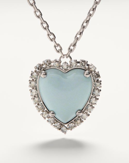 Valentino Garavani - Coeur Hyperbole Necklace In Metal, Resin And Swarovski® Crystals - Palladium/azure - Woman - Fashion Jewelry