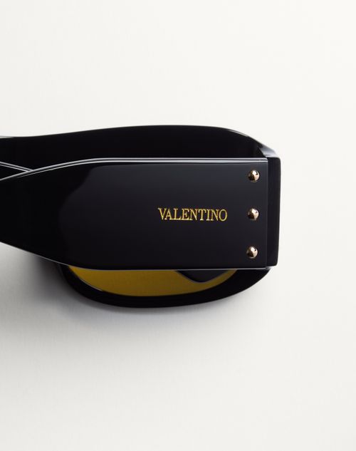 Valentino - Occhiale Rettangolare In Acetato - Nero/giallo - Unisex - Occhiali