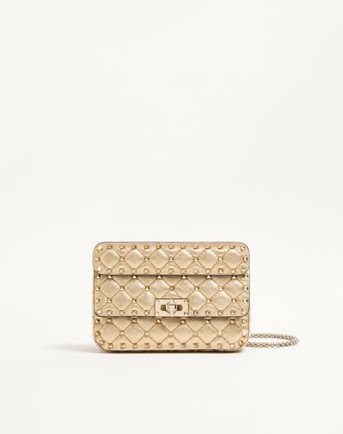 Valentino Garavani - Valentino Garavani Rockstud Spike Small Shoulder Bag In Laminated Nappa - Mekong - Woman - Shoulder Bags
