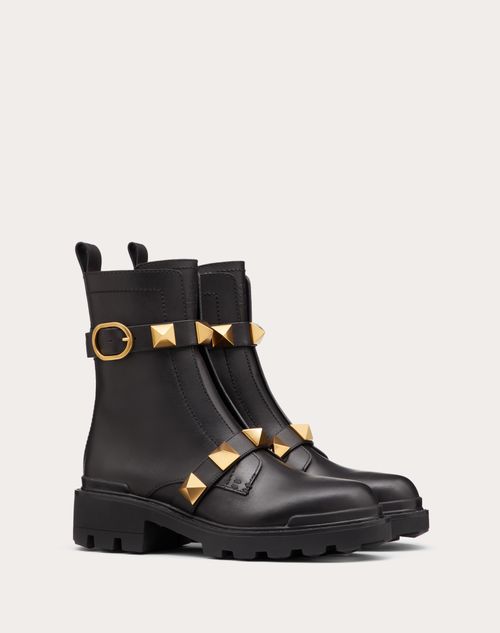 Valentino Garavani - Roman Stud Calfskin Combat Boot 40mm - Black - Woman - Winter Shop