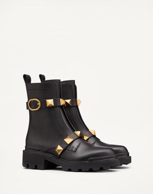 Valentino Garavani - Roman Stud Calfskin Combat Boot 40mm - Black - Woman - Boots