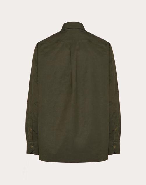 Valentino - Nylon Shirt Jacket With Rubberised V Detail - Olive - Man - Shelf - Mrtw - Man Ready To Wear Sale