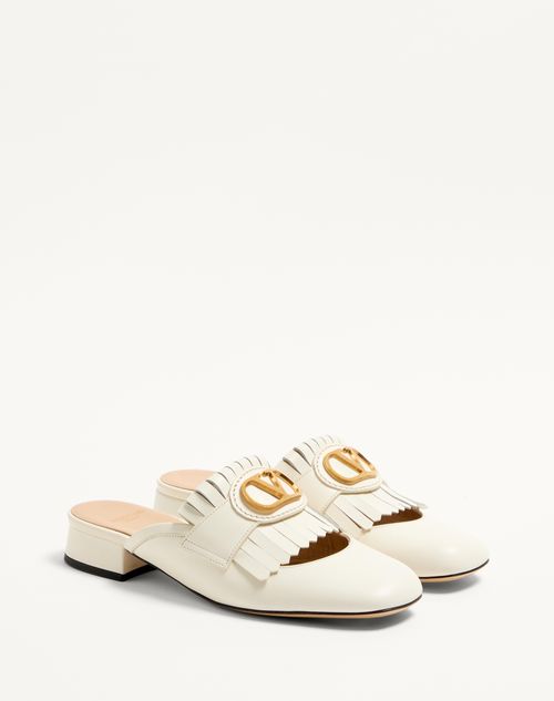 Valentino Garavani - Vlogo Signature Calfskin Moccasin Mule With Fringes 25mm - Ivory - Woman - Woman Sale