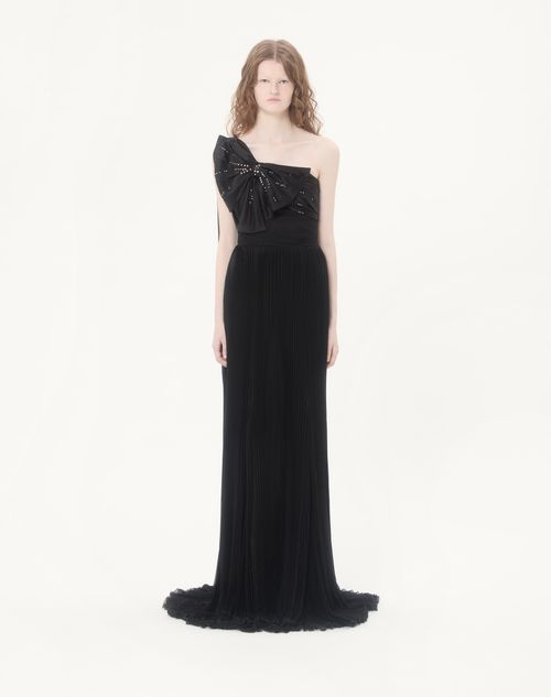 Valentino - Long Dress In Embroidered Light Georgette - Black/silver - Woman - Ready To Wear