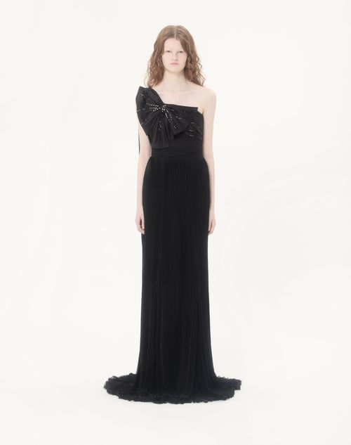 Valentino - Long Dress In Embroidered Light Georgette - Black/silver - Woman - Gowns
