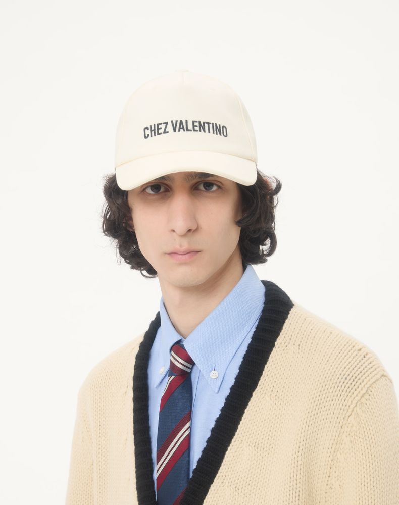 Valentino Garavani Chez Valentino Cotton Baseball Cap With Embroidery Man Ivory 58