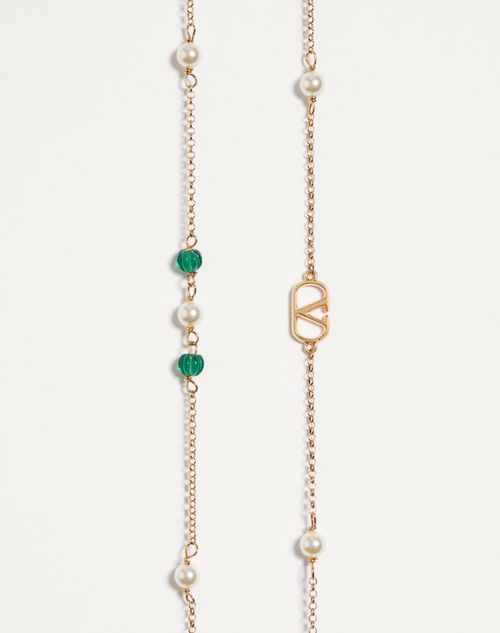 Valentino Garavani - Vlogo Signature Necklace In Metal, Glass Beads And Swarovski® Pearls - Gold/green - Man - Jewellery